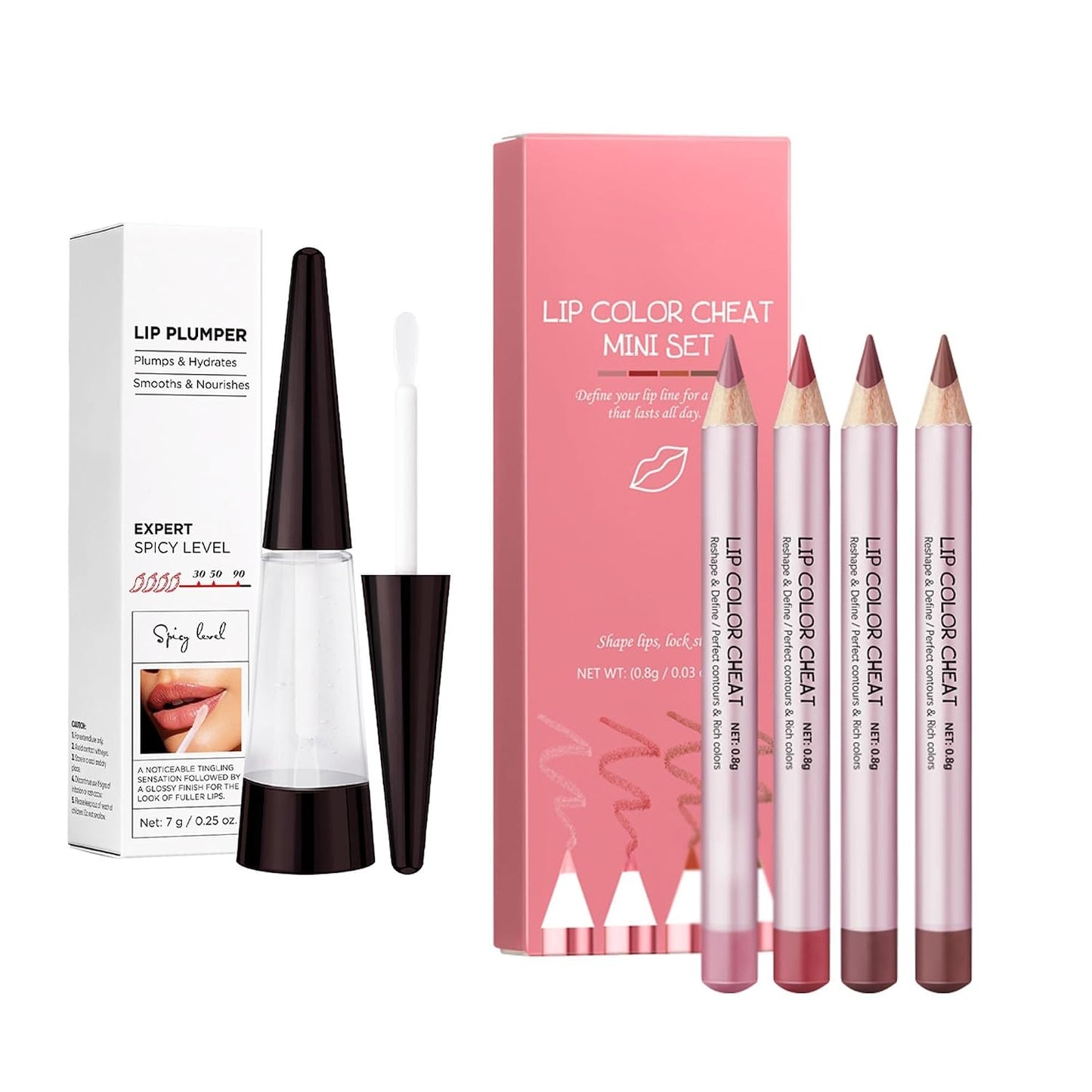 2-in-1 Lip Makeup Kit - 4-Color Nude Lip Liner & Soft Pink Plumper Gloss | Long-Lasting Contour Set for Women