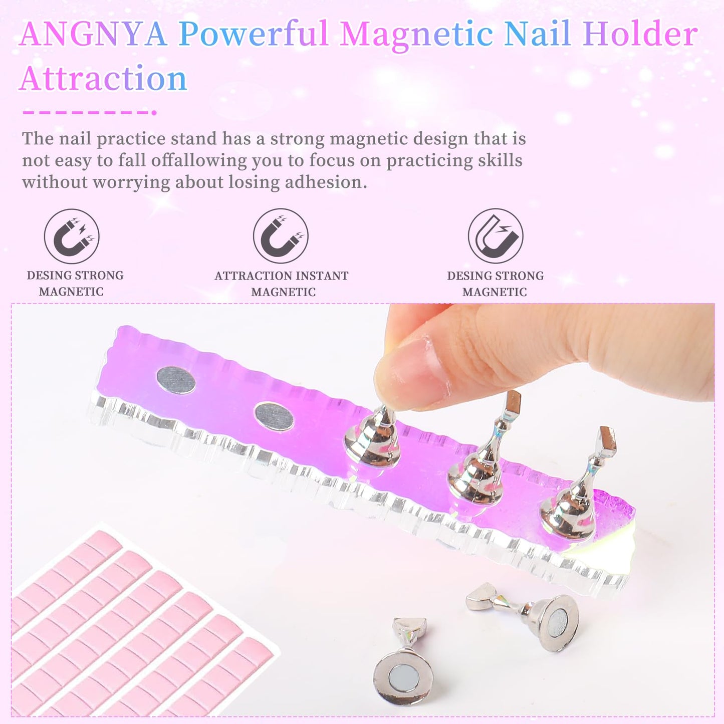 Nail Holder for Painting Nail Stand for Press on with 96 Pcs Reusable Sticky Putty Nail Display Stand Nail Hand Practice Magnetic Nail Art Tools for Homes and Salons