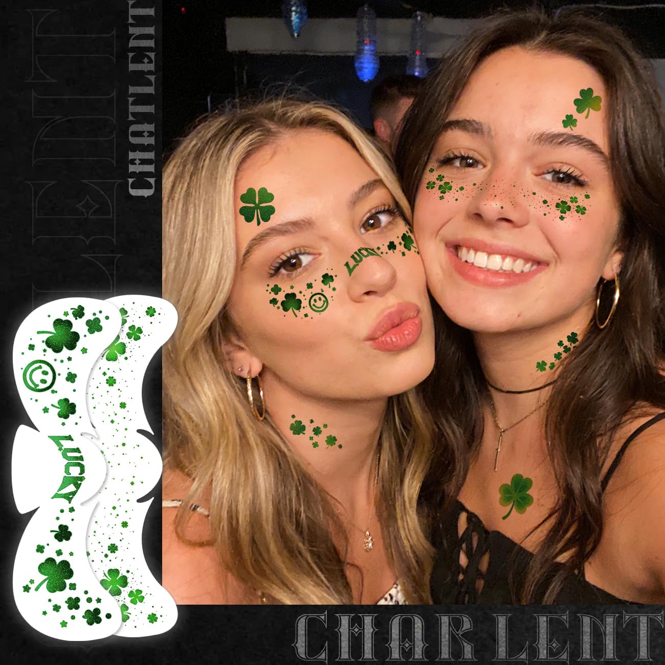 CHARLENT Glitter Shamrock Freckles Face Tattoos | 18 Sheets St. Patrick’s Day Temporary Makeup Patches for Women Kids St. Patrick's Day Parade, Irish Festival Looks