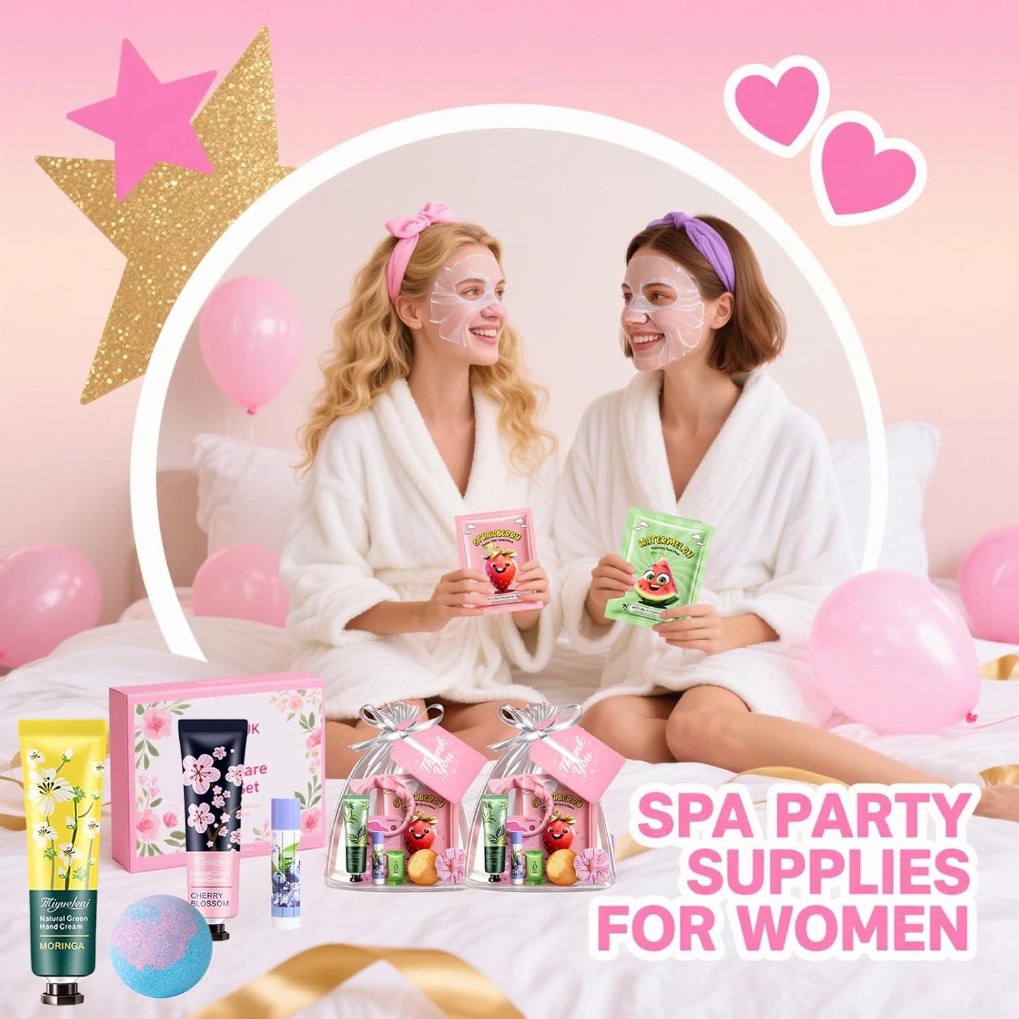 Spa Party Supplies for Girls - 55PCS Spa Favors with Face Masks, Hand Cream & Foot Bath Bombs | Perfect for Birthday Sleepovers