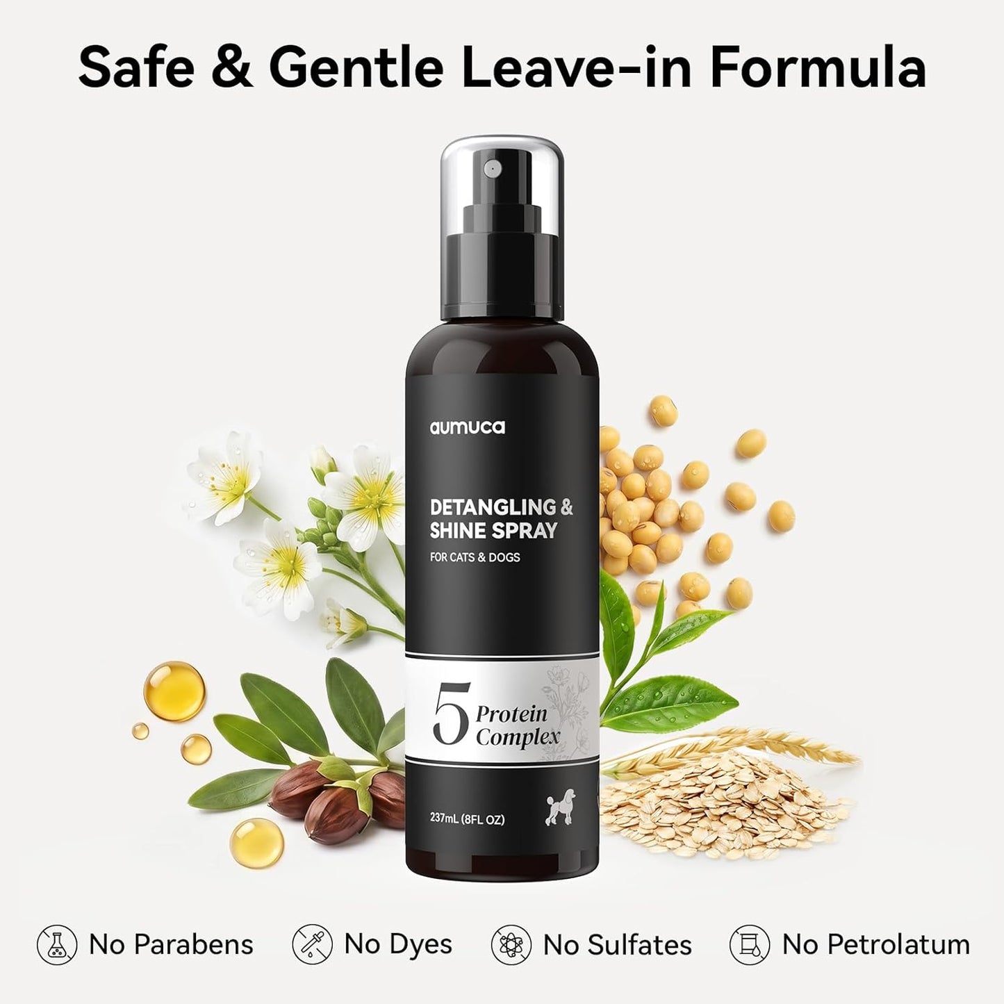 Dog Detangling & Shine Spray - Leave-In Conditioner for Doodles, Cats & Horses | 5-Protein Complex for Deep Repair | 8 Fl Oz
