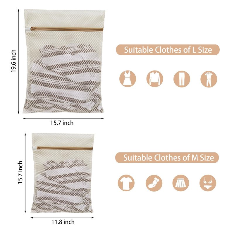 6 Pack Laundry Bag, Durable Honeycomb Mesh Laundry Bags Suitable for Delicate Clothes Washing (3 Large, 3 Medium) Beige