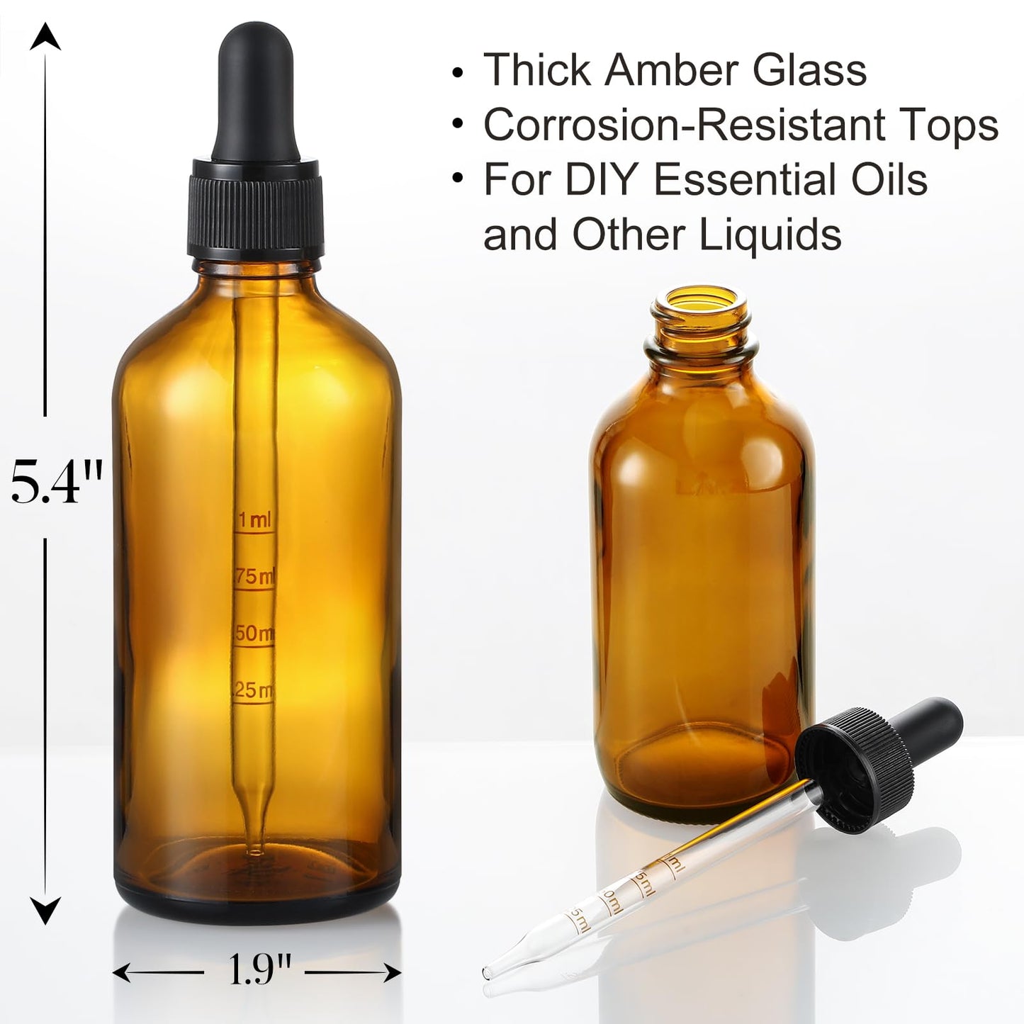 4 oz Dark Amber Glass Dropper Bottles with Measured Dropper, 4 Pack- 120ml Thick Tincture Bottle with Measurement Eye Droppers, Leakproof Essential Oils Bottle for Health, Personal Care & Beauty