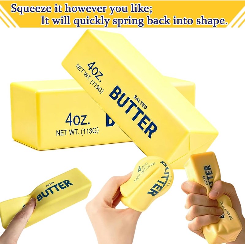 Butter Squishy Squeeze Toy - Realistic Soft Butter Stick for Stress Relief | 2-Pack