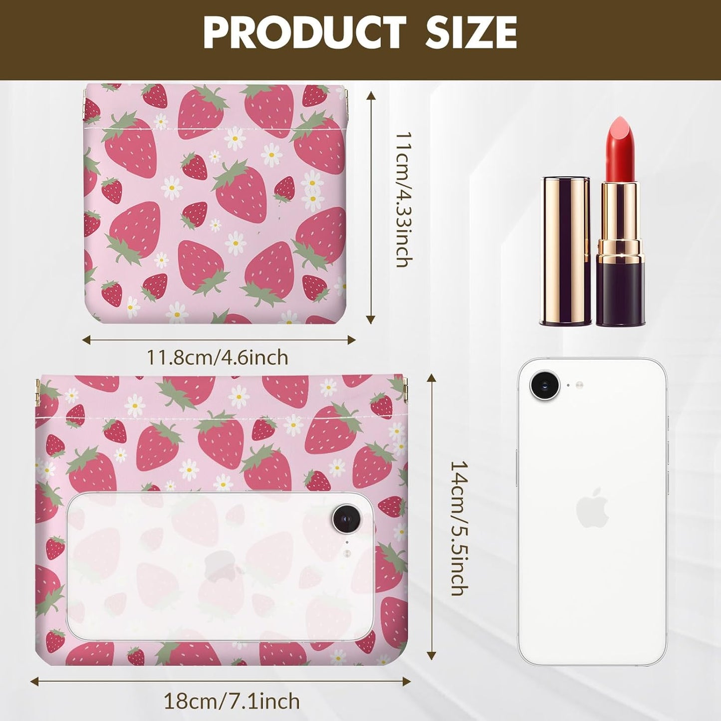Makeup Bag Set - 2 PCS PU Leather Cosmetic Organizer for Women | Portable Self-Closing Pouch in Strawberry