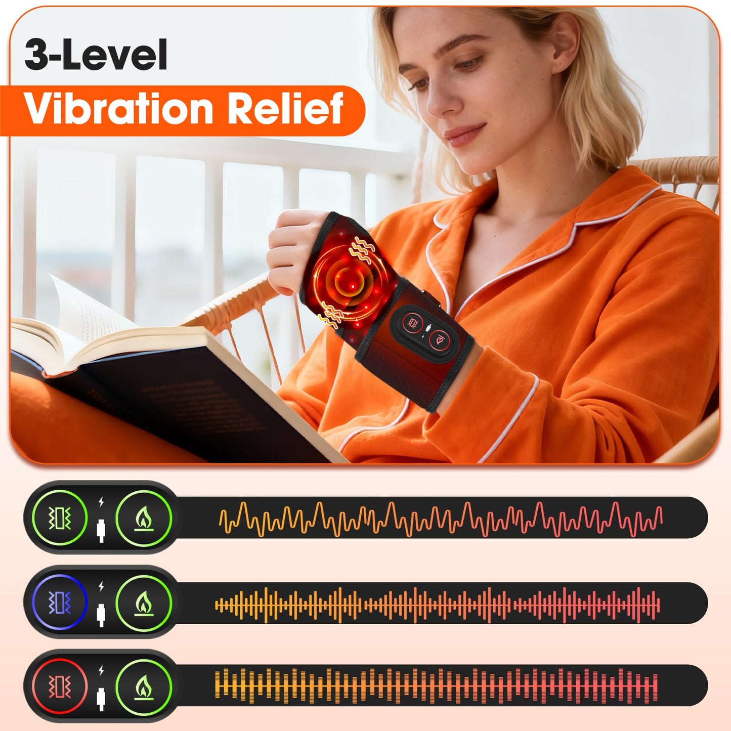 Cordless Wrist Hand Heating Pad Massage for Carpal Tunnel with Red Light, Hand Arthritis, Wrist Pain Relief, Heat Wrap Pad with 3000mAh Battery, Wrist Massager Vibration and Adjustable Heat Settings