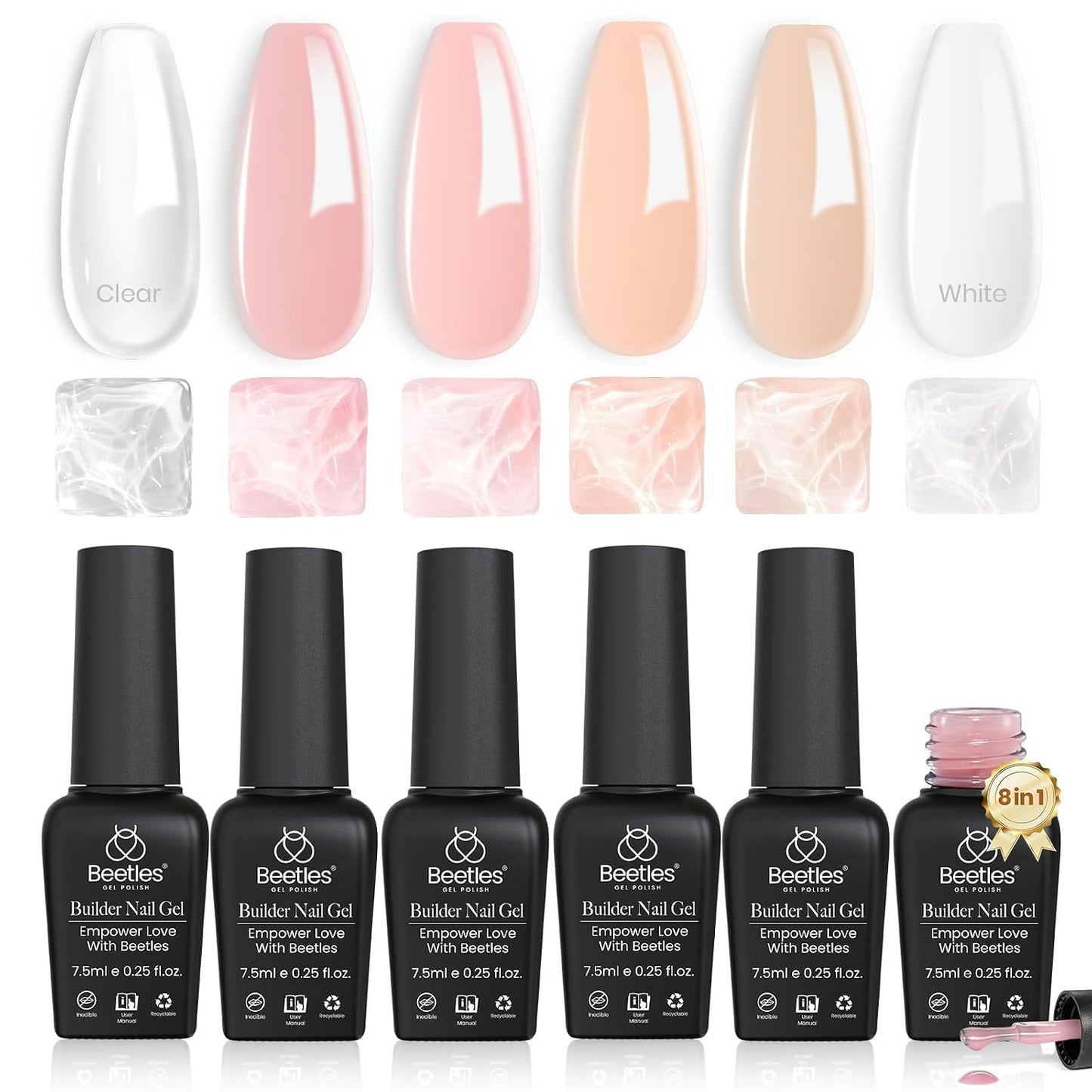 Beetles Builder Gel Set - HEMA-Free Nail Extension Gel | 6 Peach Colors, 8-in-1 Strengthening Formula for DIY Nail Art