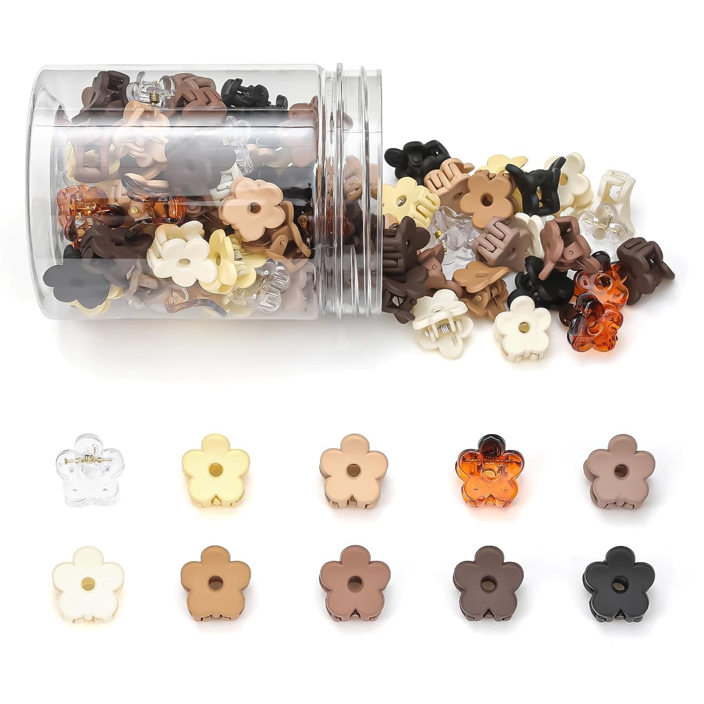 Small Flower Hair Clips - 100PCS Mini Claw Clips for Toddlers & Teens | Cute Neutral Colors