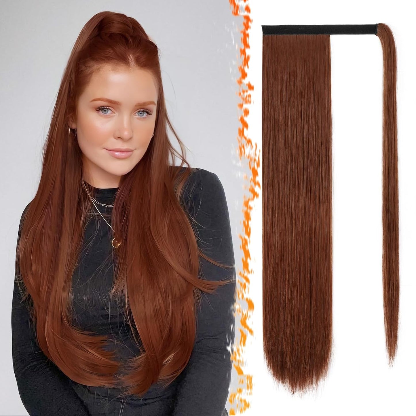 Dark Brown Straight Ponytail Extension - 28 Inch Clip-In Hairpiece for Women | Synthetic Wrap Around Style