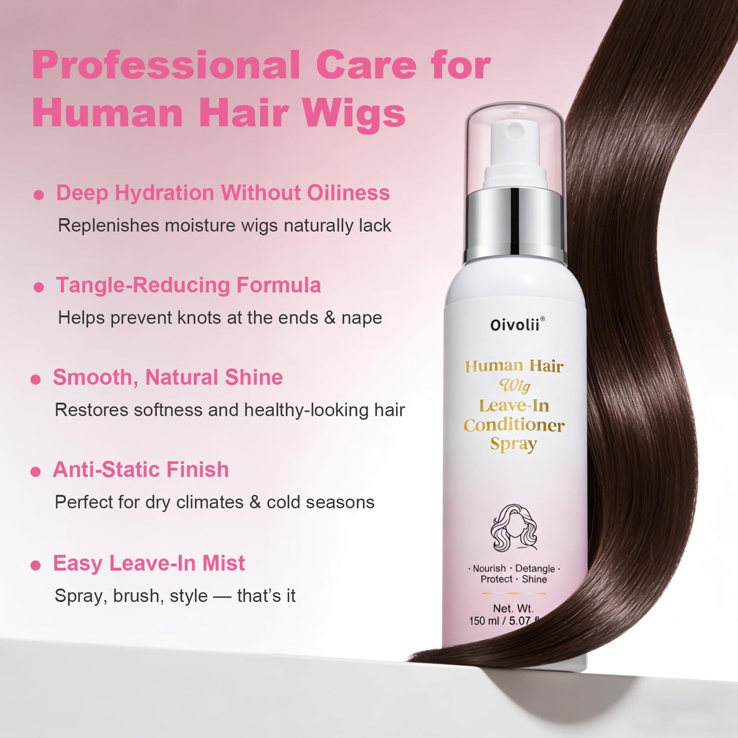 Oivolii Human Hair Wig Care Spray, Alcohol-Free Leave-In Conditioner with Argan Oil, Keratin & Silk Protein, Lightweight Detangler & Moisturizer for Shine, Frizz Control and Daily Wig Maintenance