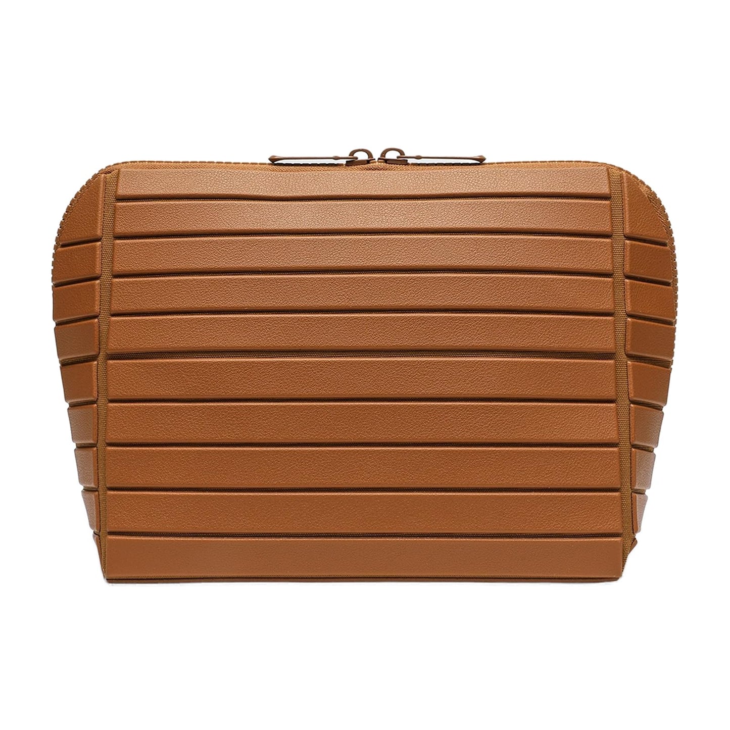 Makeup Bag Fold-Down - Large Capacity Travel Cosmetic Organizer with 27 Pockets, 3 Brush Holders & Adjustable Dividers, Portable Toiletry Case for Daily and Travel Use (Brown)