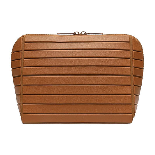 Makeup Bag Fold-Down - Large Capacity Travel Cosmetic Organizer with 27 Pockets, 3 Brush Holders & Adjustable Dividers, Portable Toiletry Case for Daily and Travel Use (Brown)
