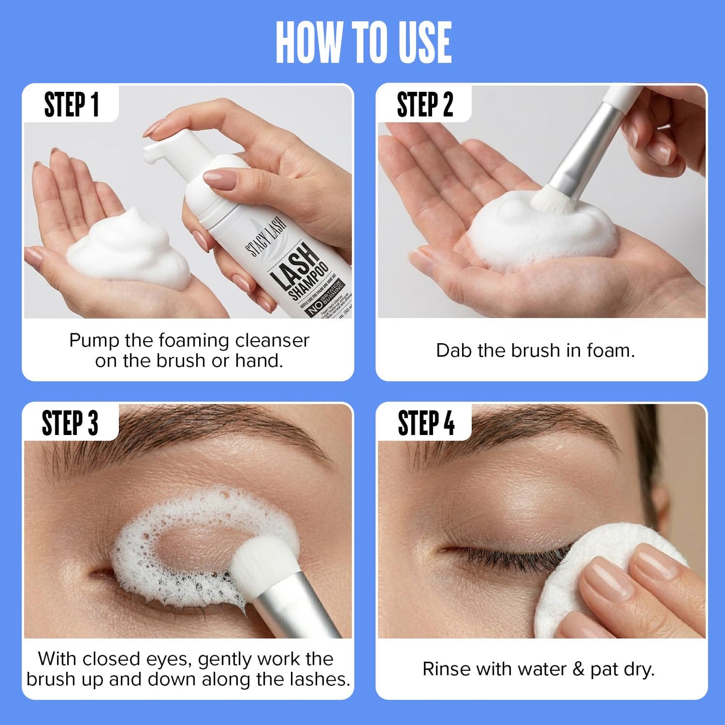 Eyelash Extension Shampoo - Korean Foaming Cleanser with Brush | 3.38 fl. oz / 100ml for Natural & Extension Lashes