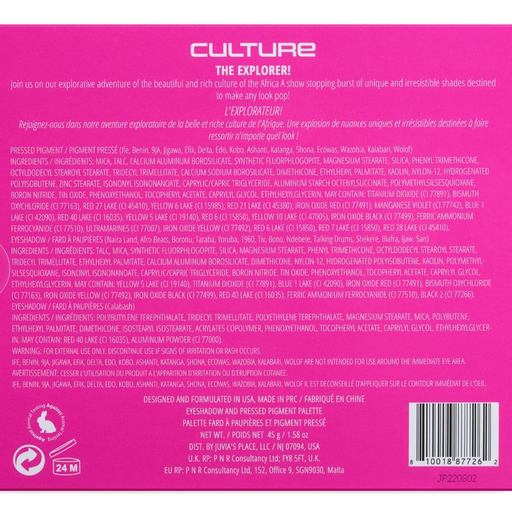 Juvia's Place Culture Palette - Vibrant 30-Color Eyeshadow Palette with Yellow, Green, Pink, Purple & Glitter Shades