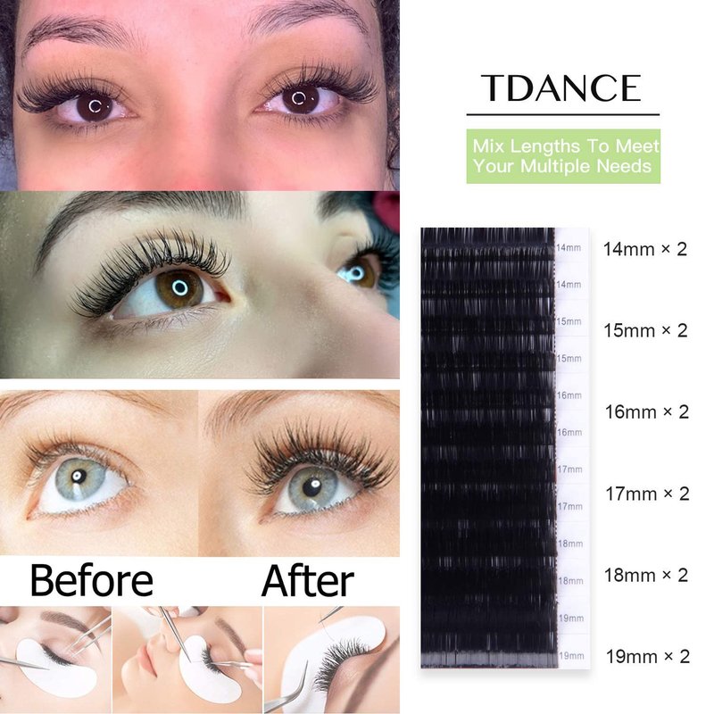 TDANCE Lash Extension Matte Black Eyelash Extension C CC D DD J B L Curl Volume & Classic Lash Extensions 0.03-0.18mm Thickness Professional Salon Use(0.07-C,14-19 mm)