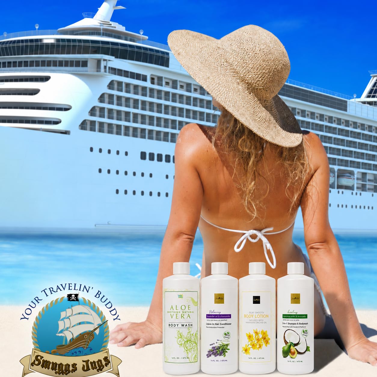 Smuggs Jugs Cruise Essentials: Hidden Liquor Containers Smuggling Kit, Leakproof Rum Runners for Cruise, 4-17.3 oz Bottles Hidden Flasks for Liquor Disguise Fake Shampoo Bottles for Travel