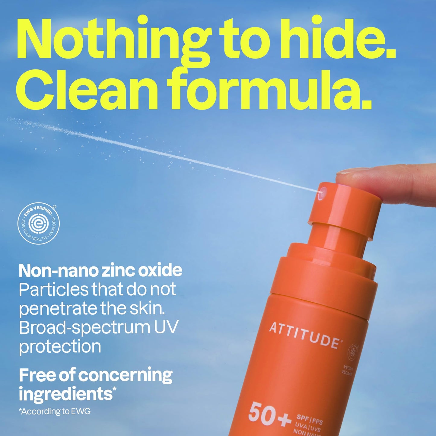 ATTITUDE Mineral Sunscreen Lightweight Lotion SPF 50, Broad Spectrum Zinc Oxide, EWG Verified, Non-Nano, Water-Resistant, Non-Greasy for Face & Body, Tropical Coco Scent, 3 Oz
