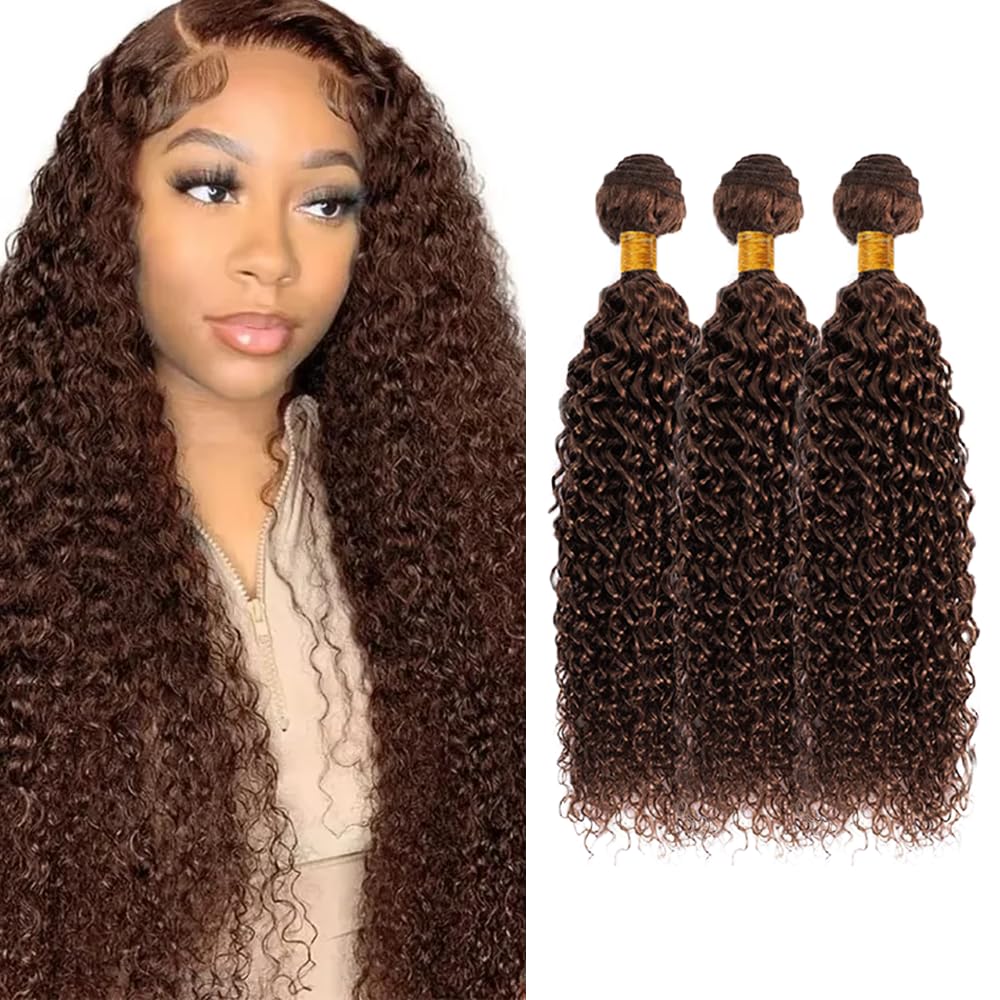 Brown Bundles Human Hair #4 Curly Bundles Human Hair 30 32 34 inch Dark Brown Wet and Wavy Bundle Mixed Length 150g