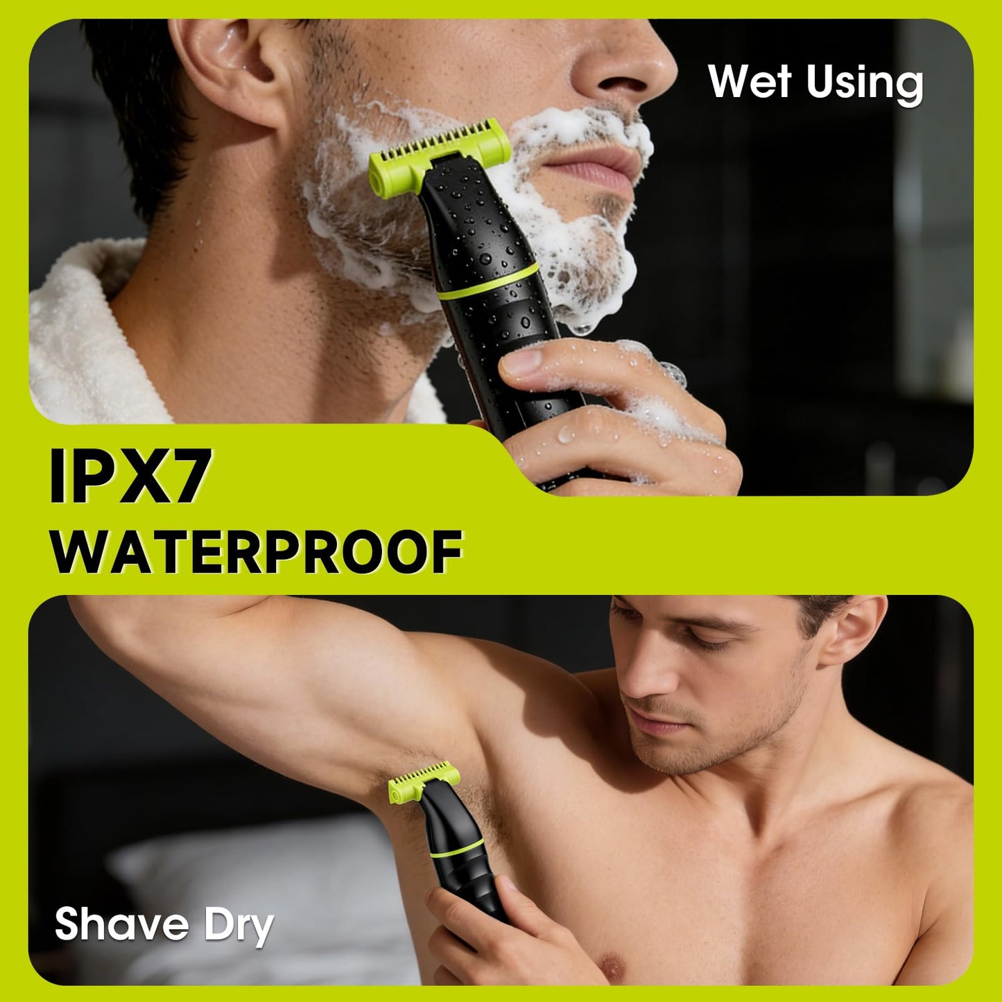 Lanumi 2 in 1 Men's Grooming Kit, Cordless Rechargeable Beard Trimmer, IPX7 Waterproof Electric Razor for Nose Ear Body Hair Trimmer