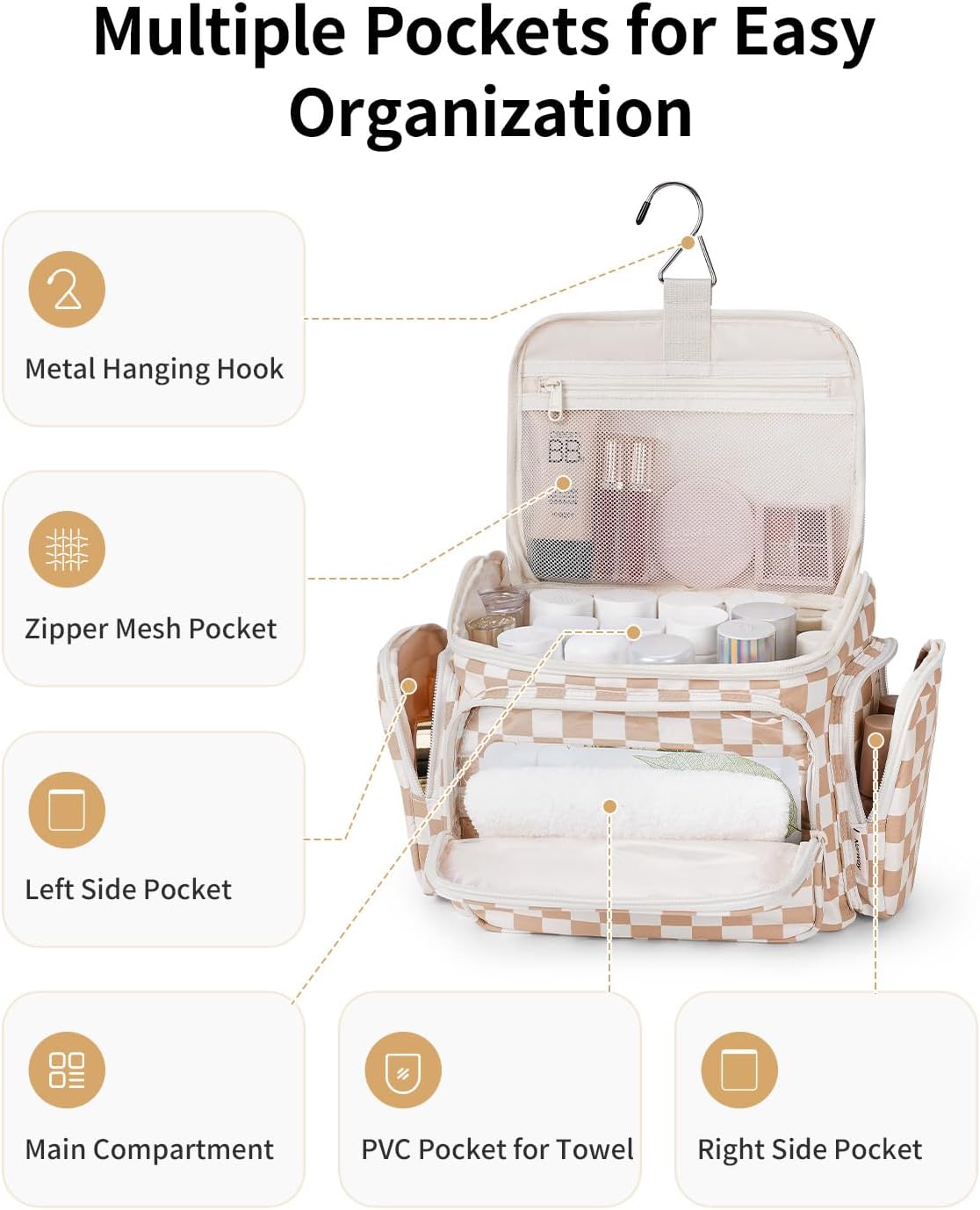 Hanging Travel Toiletry Bag for Women - Large Makeup Organizer with Multiple Pockets & Wet Pocket | Portable Bathroom Essentials