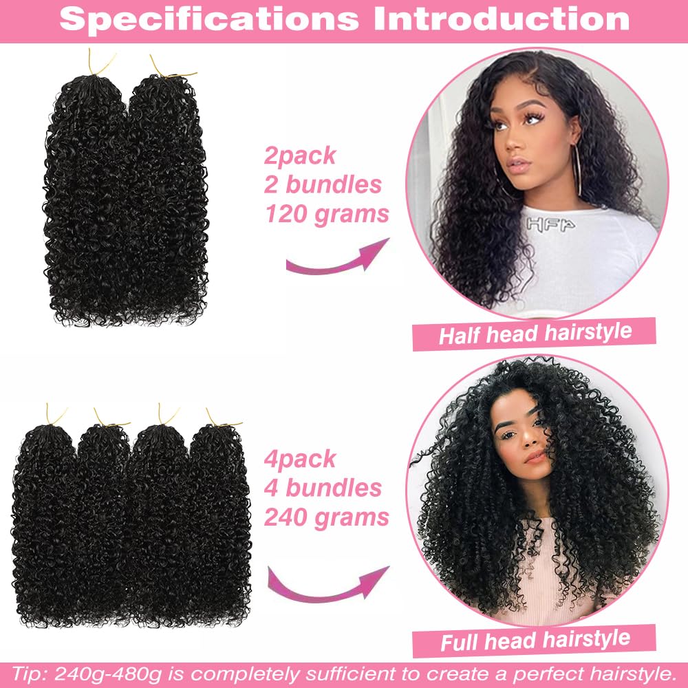Beafay Afro Kinky Curly Human Crochet Hair 20inch 60g Knotless Pre-Separated Feather Crochet Real Human Hair Afro Kinky Burmese Curly Crochet Lightweight Reusable Remy Hair Extensions for Women
