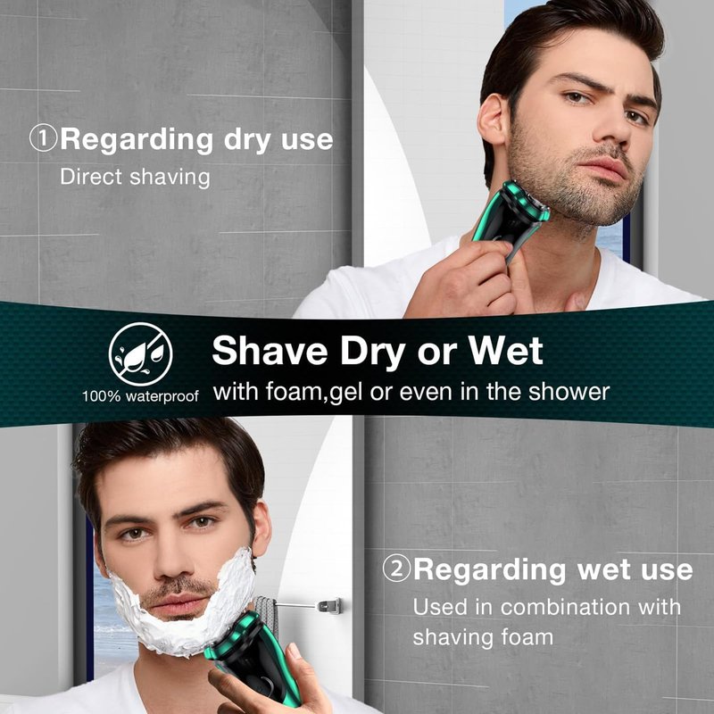 Electric Razor for Men, Cordless Rechargeable Rotary Shaver with Charging Stand, Wet & Dry IPX6 Waterproof Electric Shaver with Pop-Up Trimmer for Face & Travel