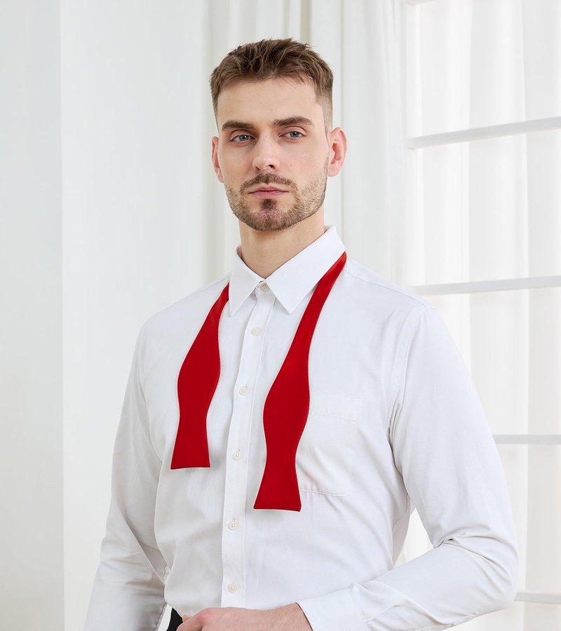 PenSee Mens Self Bow Tie Solid Red Jacquard Woven Silk Bow Ties