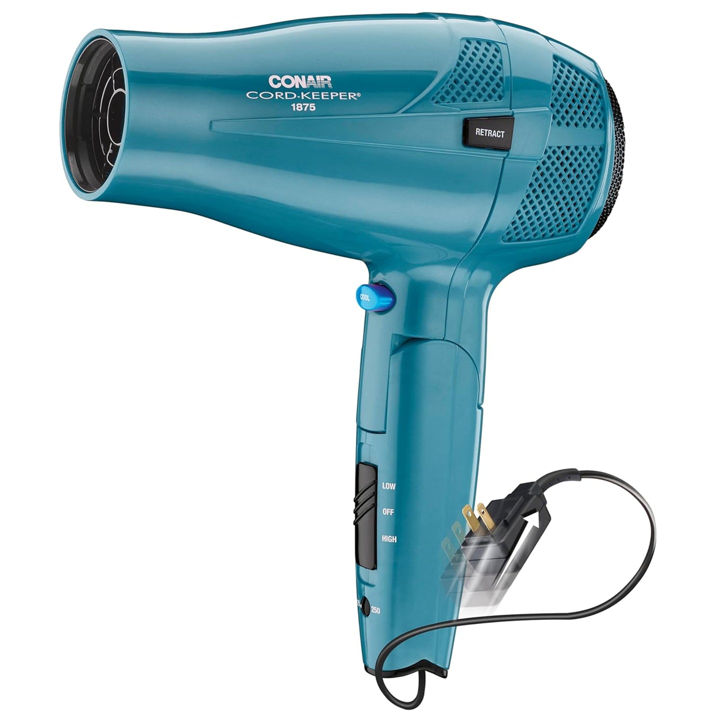 Conair Travel Hair Dryer - 1875W Ionic Technology with Folding Handle & Retractable Cord | Teal