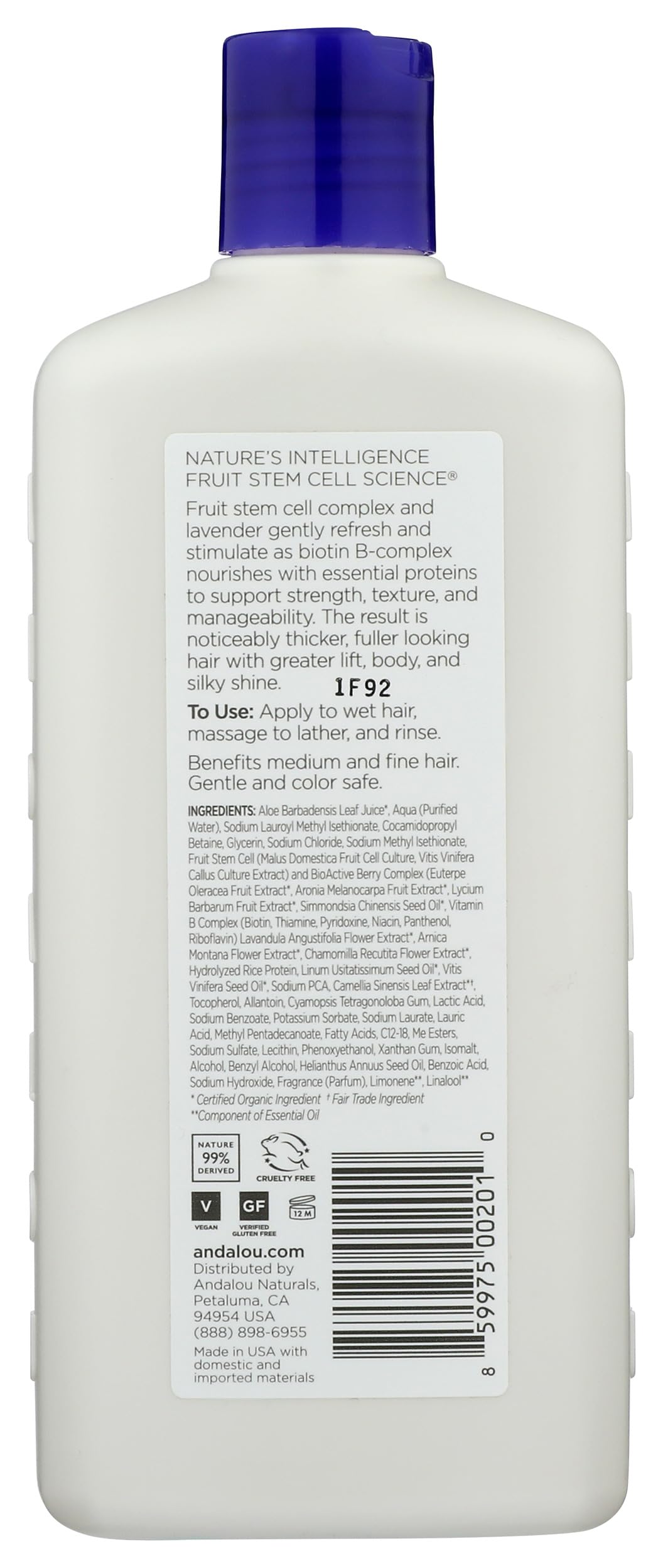 Andalou Naturals Lavender & Biotin Full Volume Shampoo,Purple,11.5 Fl Oz (Pack of 1)