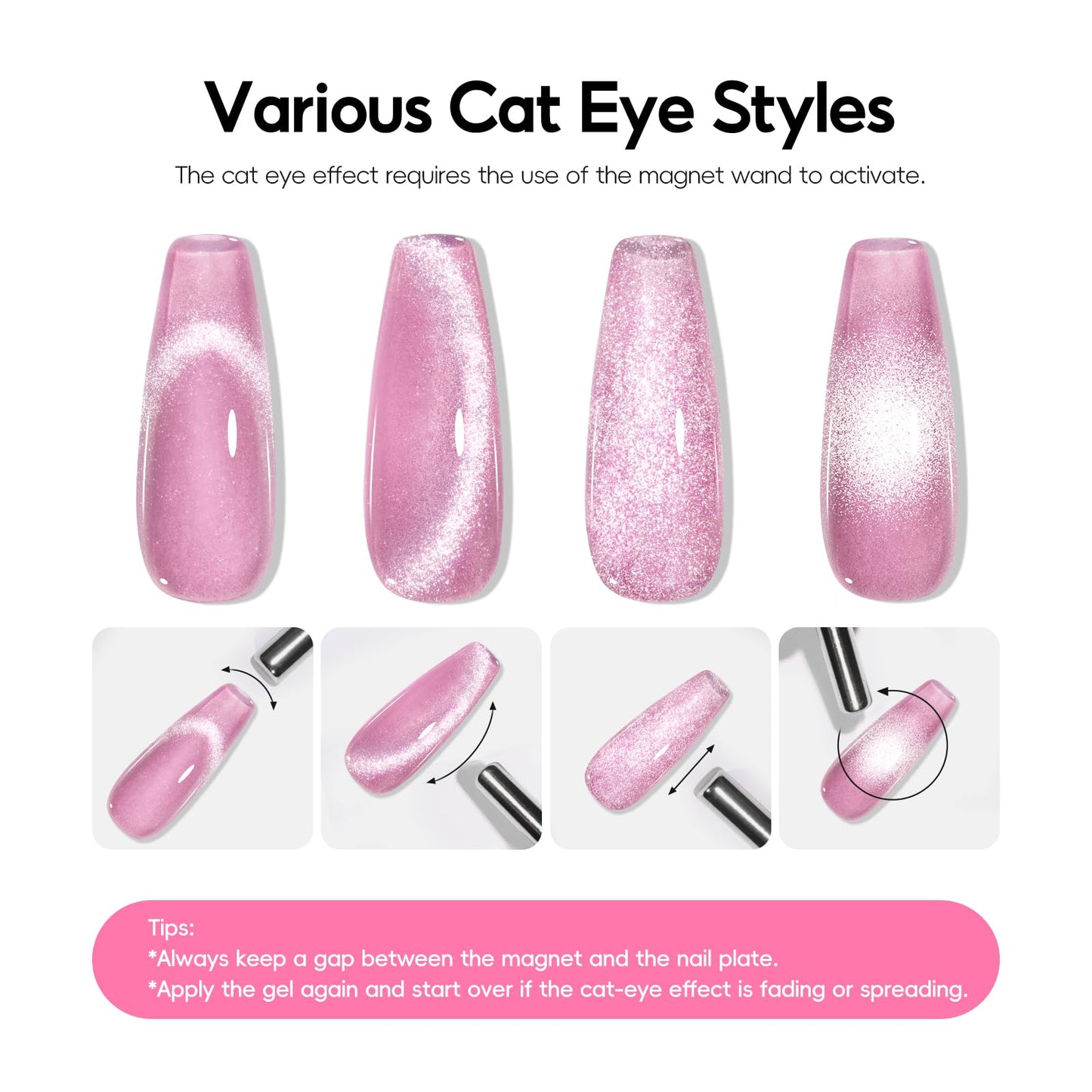 PEACECOLOR Cat Eye Gel Nail Polish Set 6 Colors Milky Nude Pink Glitter Summer Cat Eye Magnetic Sparkle with Magnet Soak Off Home Salon Nails