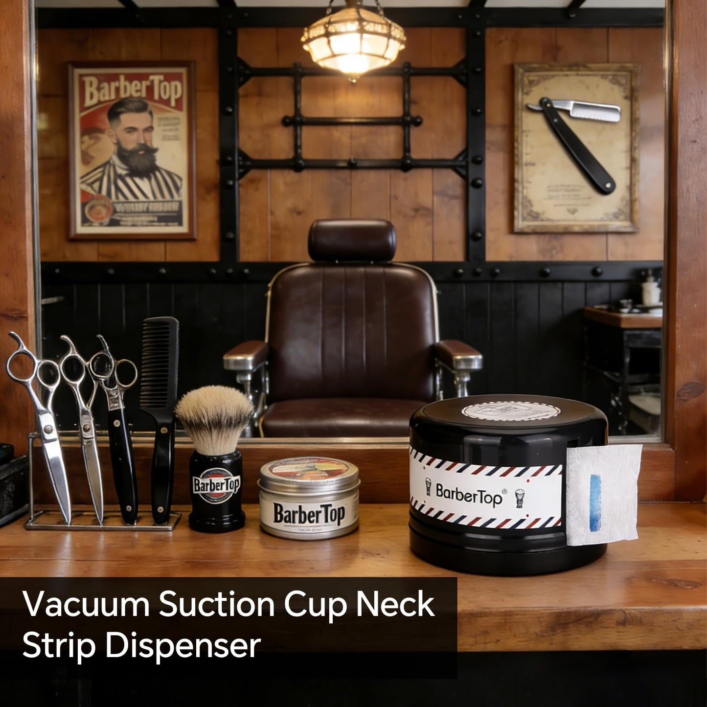Neck Strip Dispenser + Barber Neck Strips, Wall-mountable Barber Strip Dispenser with Suction Cups, Suitable for Barbershops, Salons, and Home Use, Barber Tape Dispenser with Non-Marking, Non-Slip