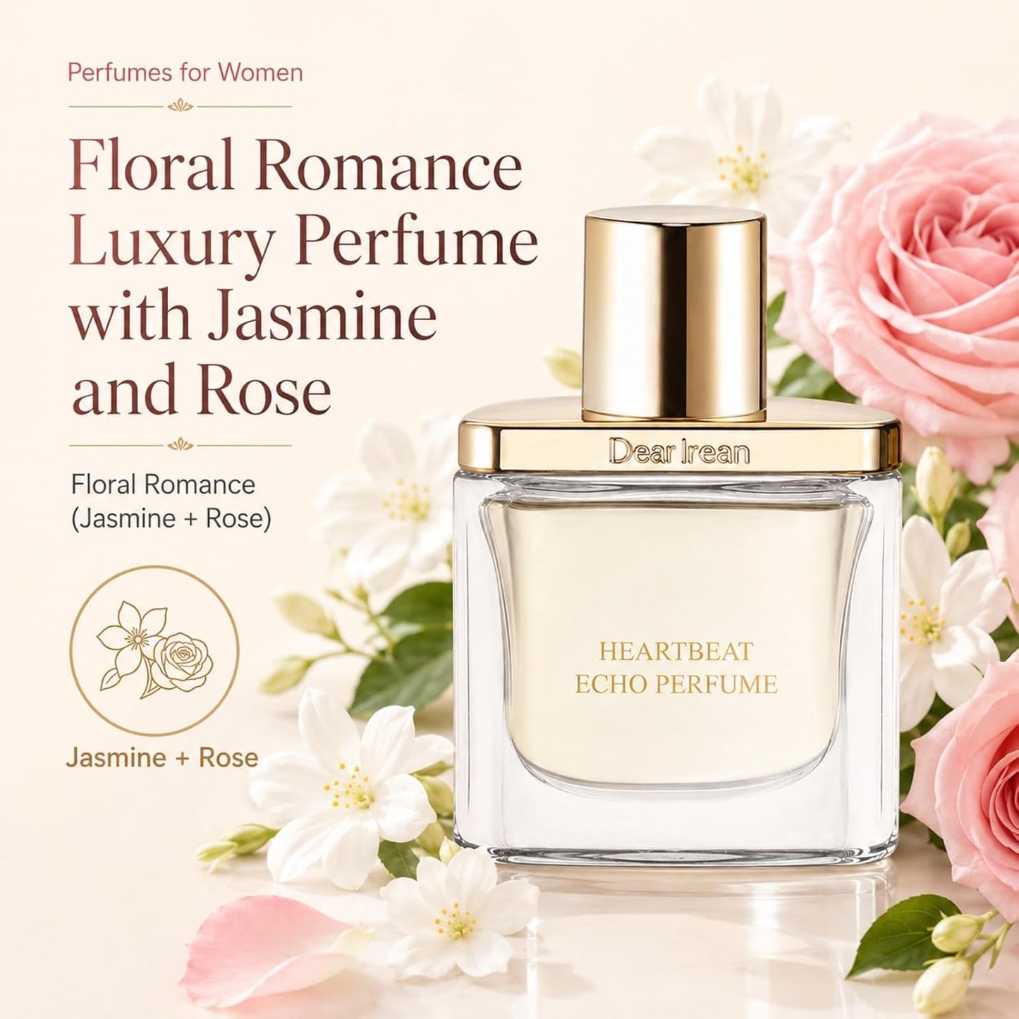 Dear Irean Women's Floral Romance Perfume - Long Lasting Jasmine & Rose | Mini Travel Size 0.34 Oz