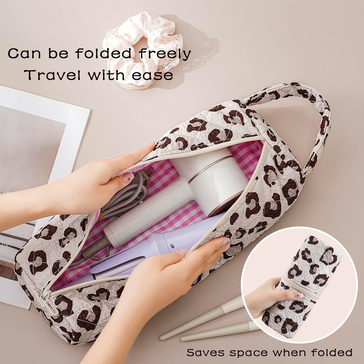 Quilted Hair Tools Travel Bag - Portable Storage Case for Shark FlexStyle & Dyson Airwrap | Leopard Print