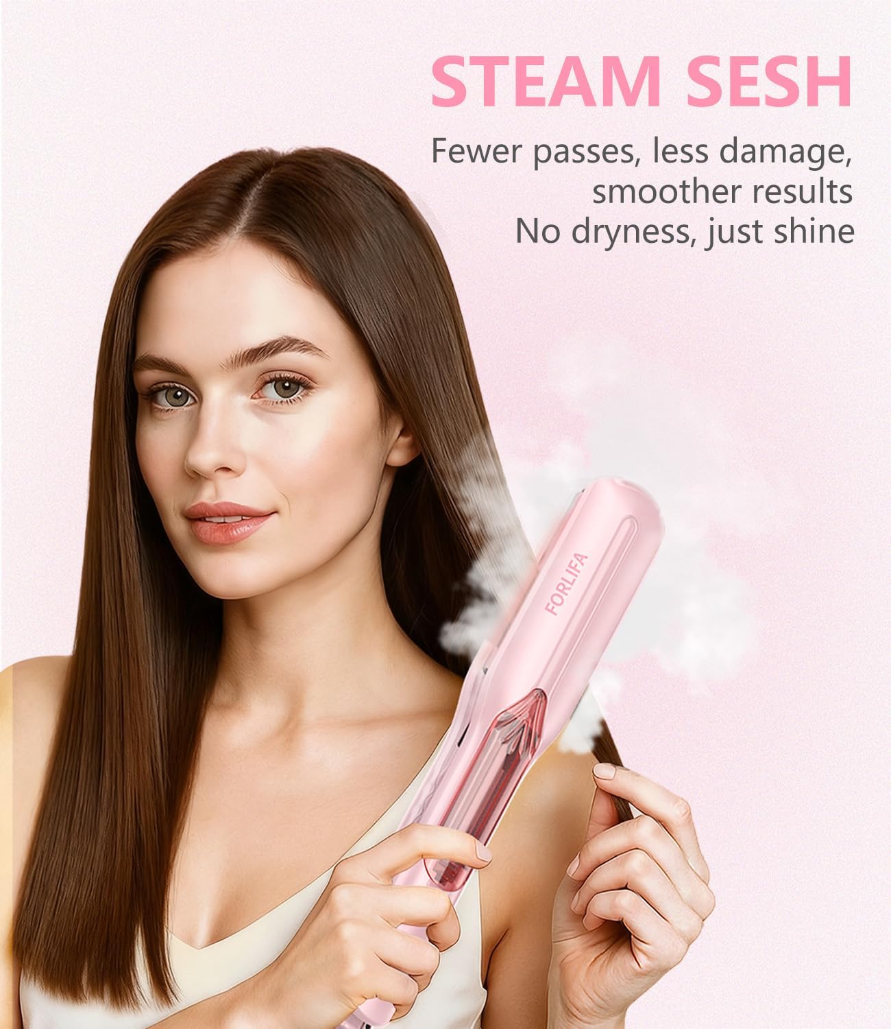 Steam Hair Straightener - 1.5'' Ceramic Flat Iron for Women | 2-in-1 Curler & Straightener, Infrared Technology, Nourishes & Smooths Hair
