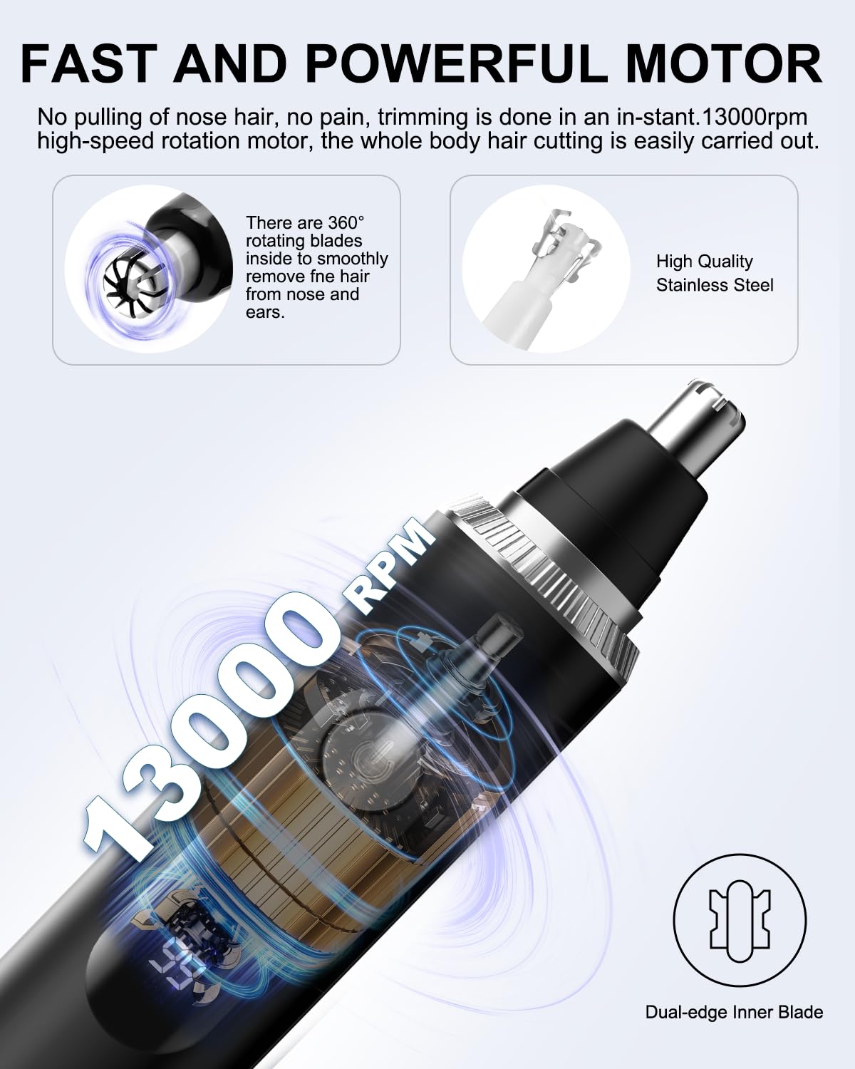 Nose Hair Trimmer for Men and Women,2026 Professional Painless IPX7 Waterproof Eyebrow & Facial Hair Trimmer,USB Rechargeable with LED Display Dual-Edge Blades for Smoother Cutting,BlackSilver