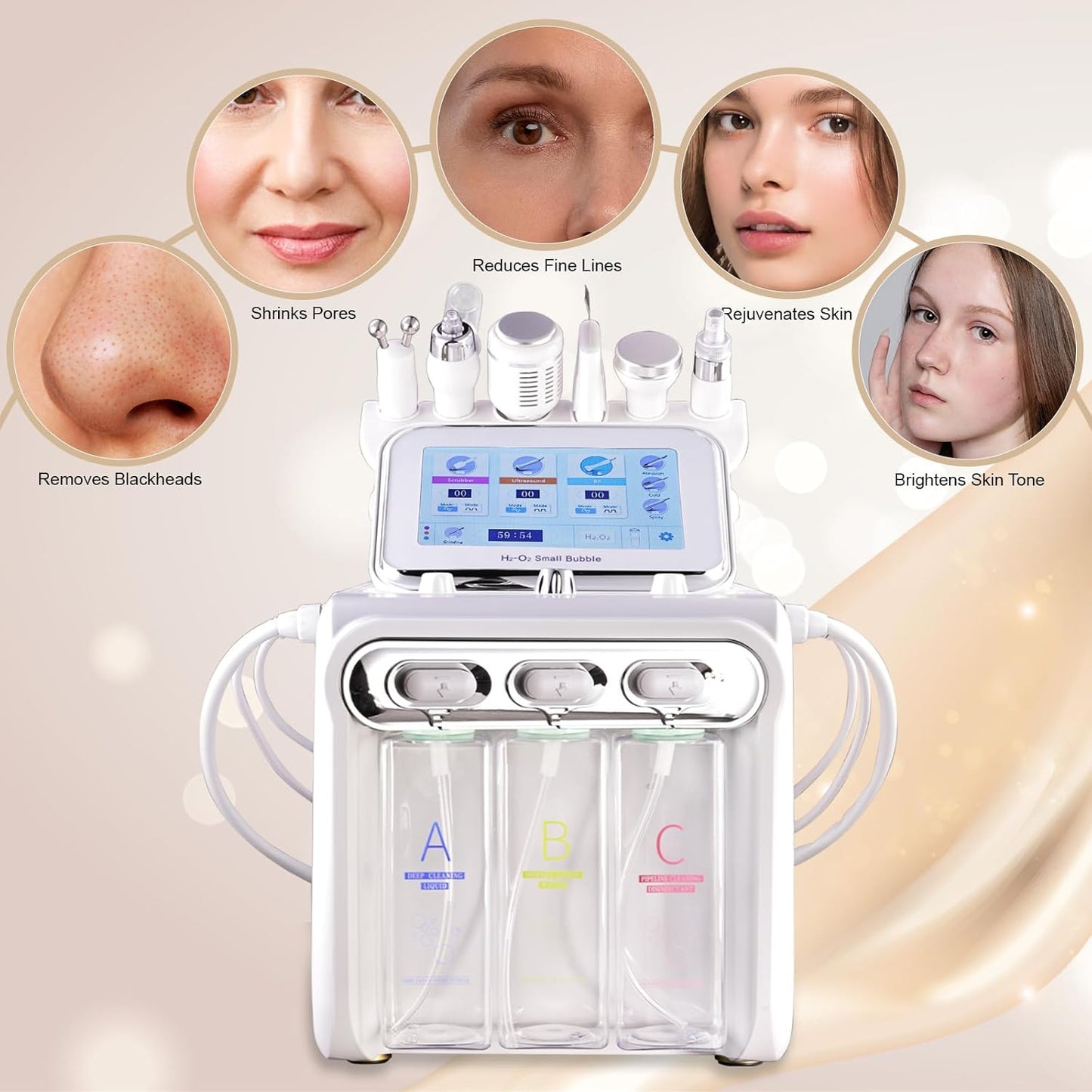 Diamond Microdermabrasion Facial Machine - 7 in 1 Hydrogen Oxygen System with Aqua Peeling Solution