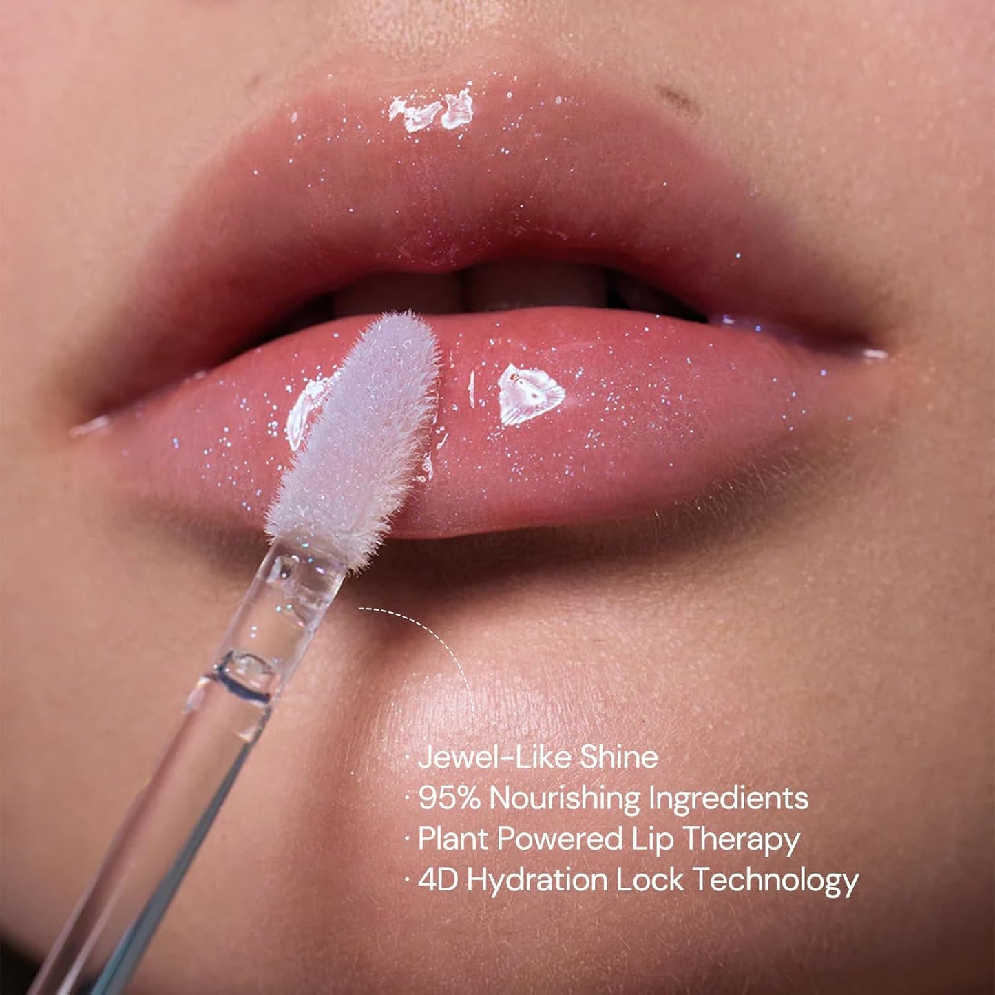 Nourishing Lip Glaze - Shimmery Clear Lip Gloss with Hyaluronic Acid | Moisturizing Plumping Oil, 0.16 Fl Oz (P06 Lunar Jelly)