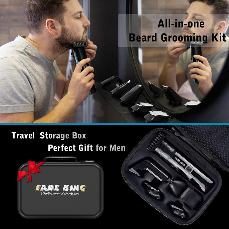 FADEKING Beard Trimmer for Men, Professional Hair Trimmer, Waterproof Electric Beard Trimmer Razor for Nose, Body, Face & Mustache, Cordless Hair Clippers, Grooming Gifts for Men (Blue)