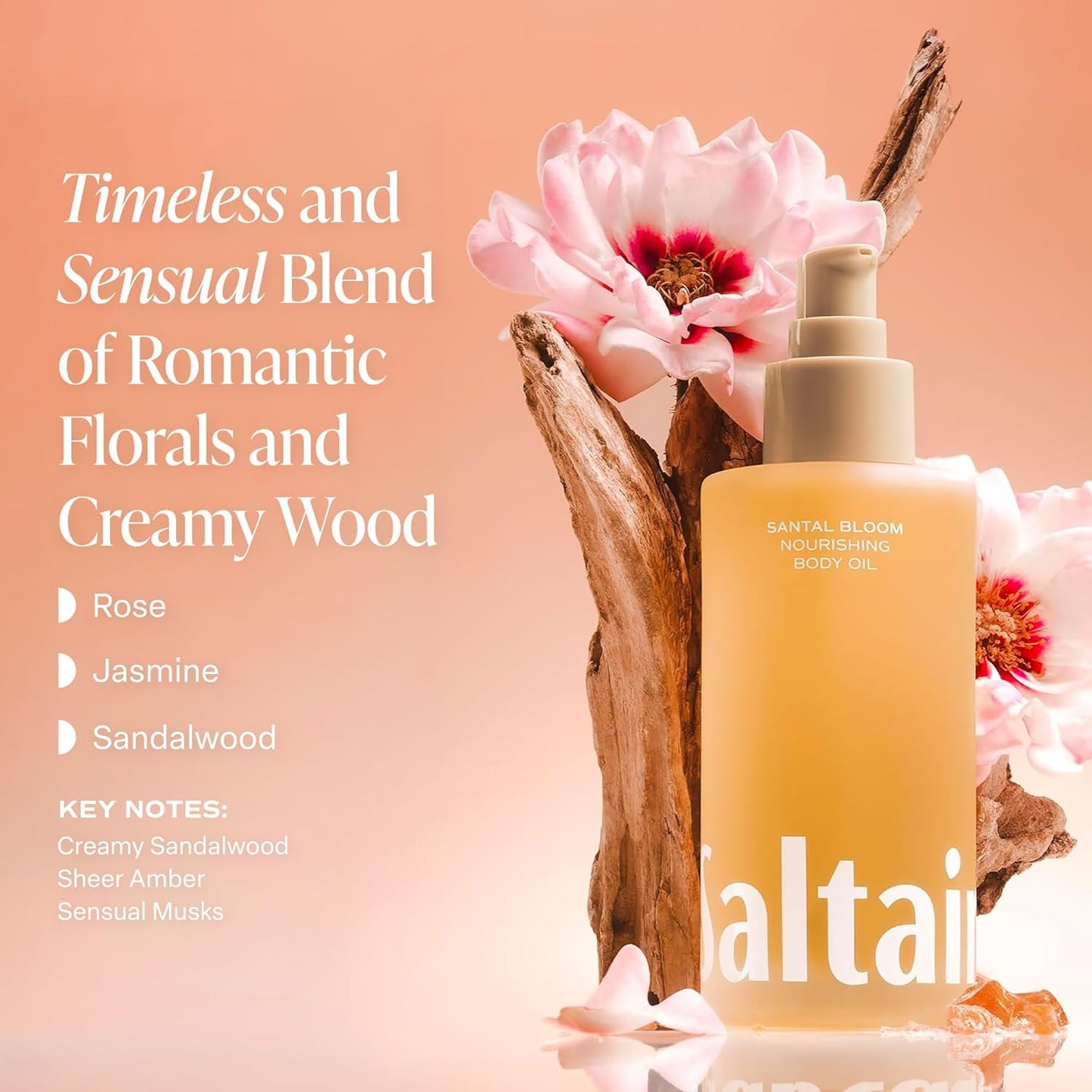 Santal Bloom Body Oil - Luxurious Botanical Moisturizer for Hydrating Dry Skin | Non-Greasy, 4oz Pump Bottle