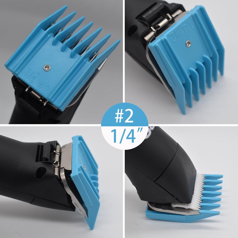 4 Pieces Professional A5-Style Animal Clipper Attachment Guard Guide Cutting Combs Set 76926-900, 1/8", 1/4", 3/8", 1/2", Compatible with Oster Classic 76 A5 Andis AG BG Wahl KM Pet Groomers (Blue)