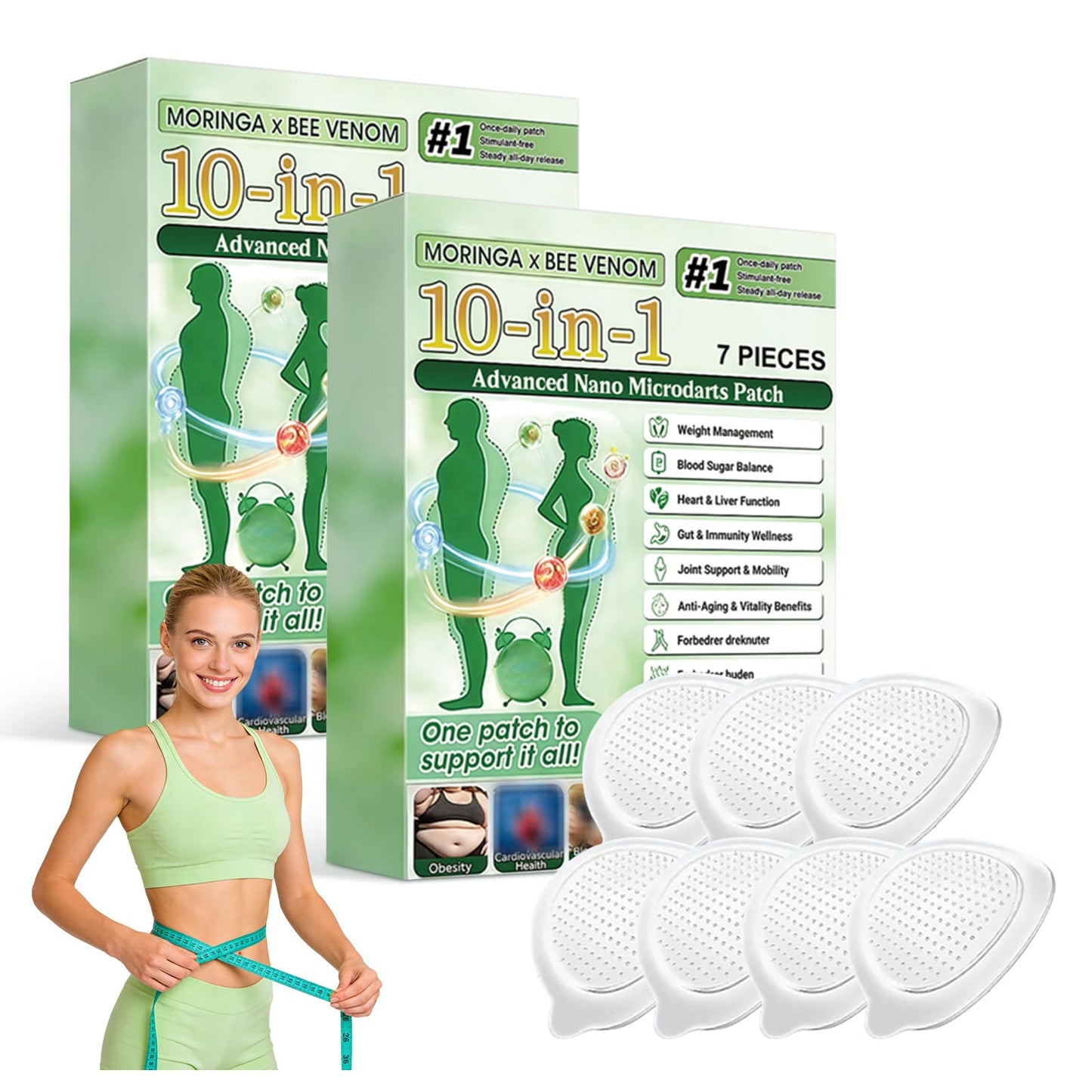 elesysy Moringa 10-in-1 Advanced Nano Microdarts Patch,Moringa Patches - 7 tablets/box, Natural Skin Patches for Women and Men - Gentle Formula for All Skin (2 boxes)
