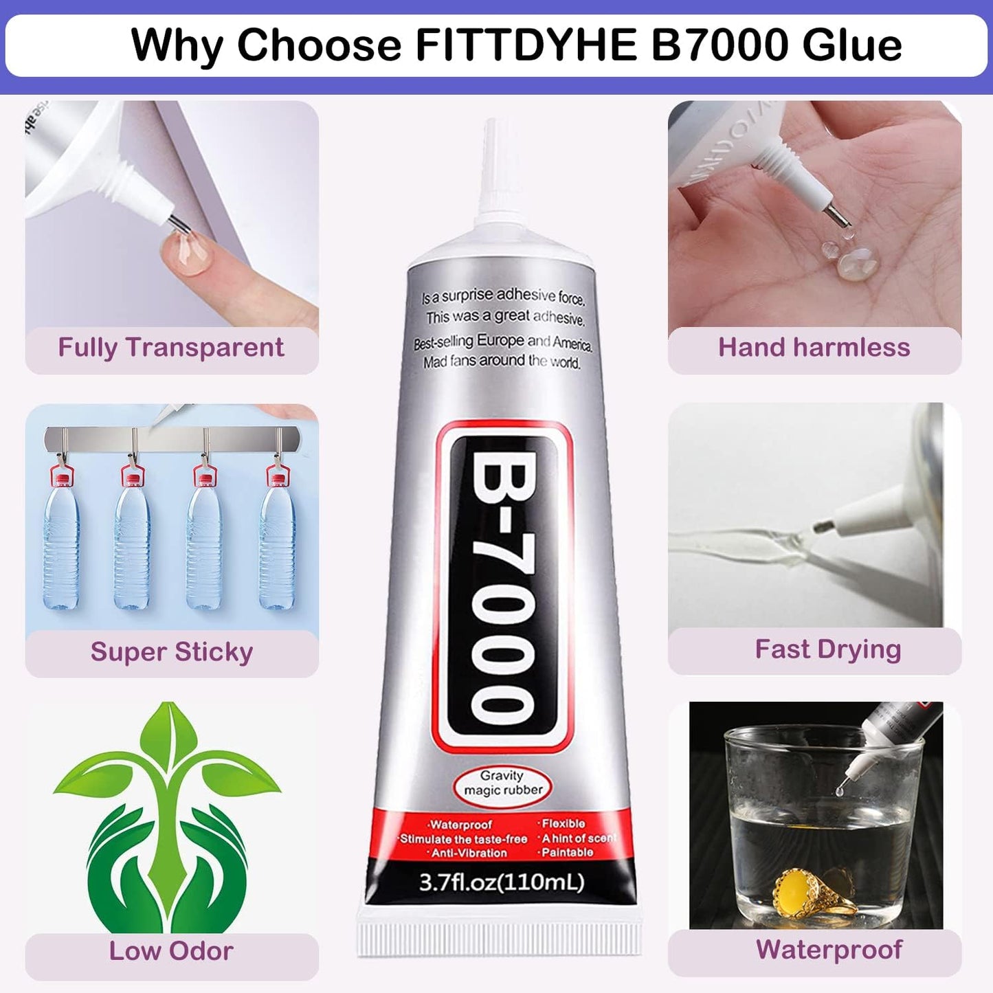 B7000 Adhesive Rhinestone Glue - 2PCS 110ml for Jewelry, Crafts & Nail Art | Includes Dotting Pens & Tweezers