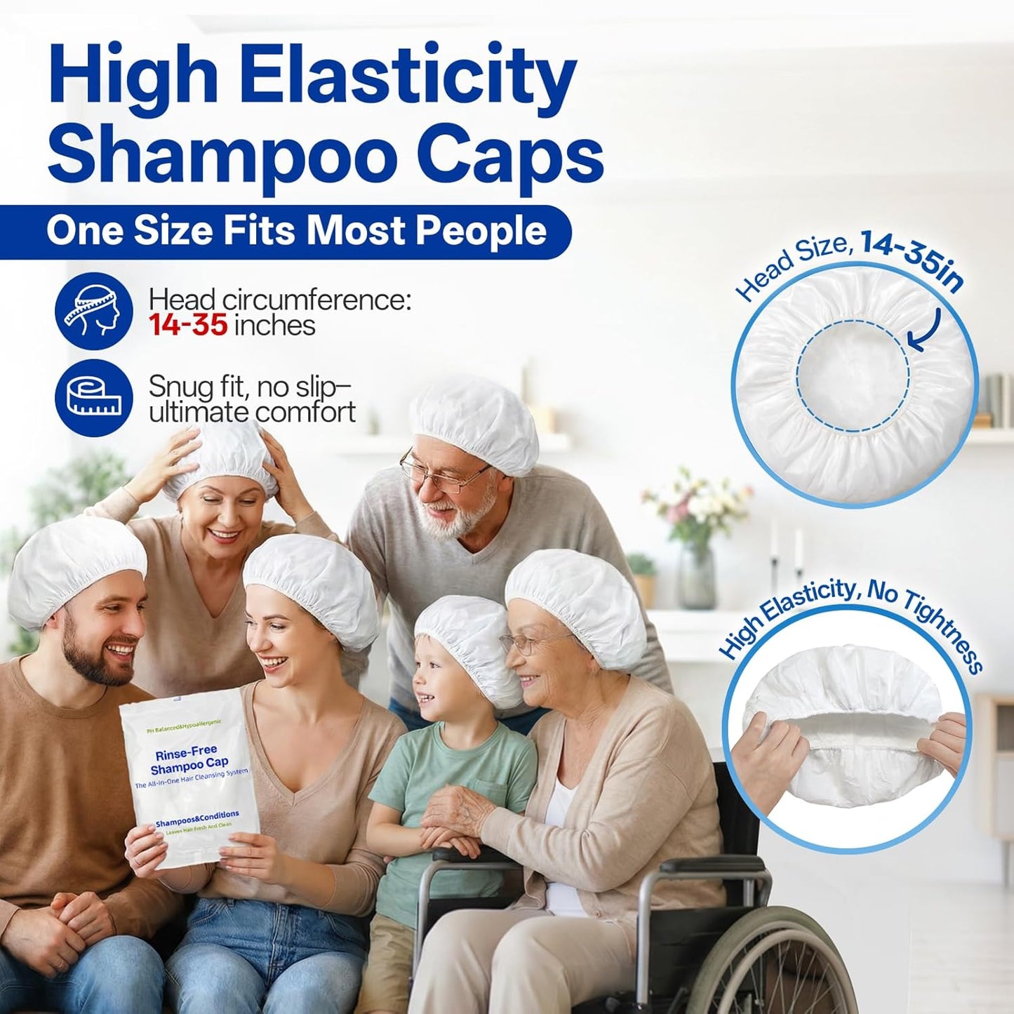 Shampoo Caps - 8 Pack No Water Rinse Microwavable | Waterless Hair Washing for Bedridden Patients & Camping - PH Balanced, Portable