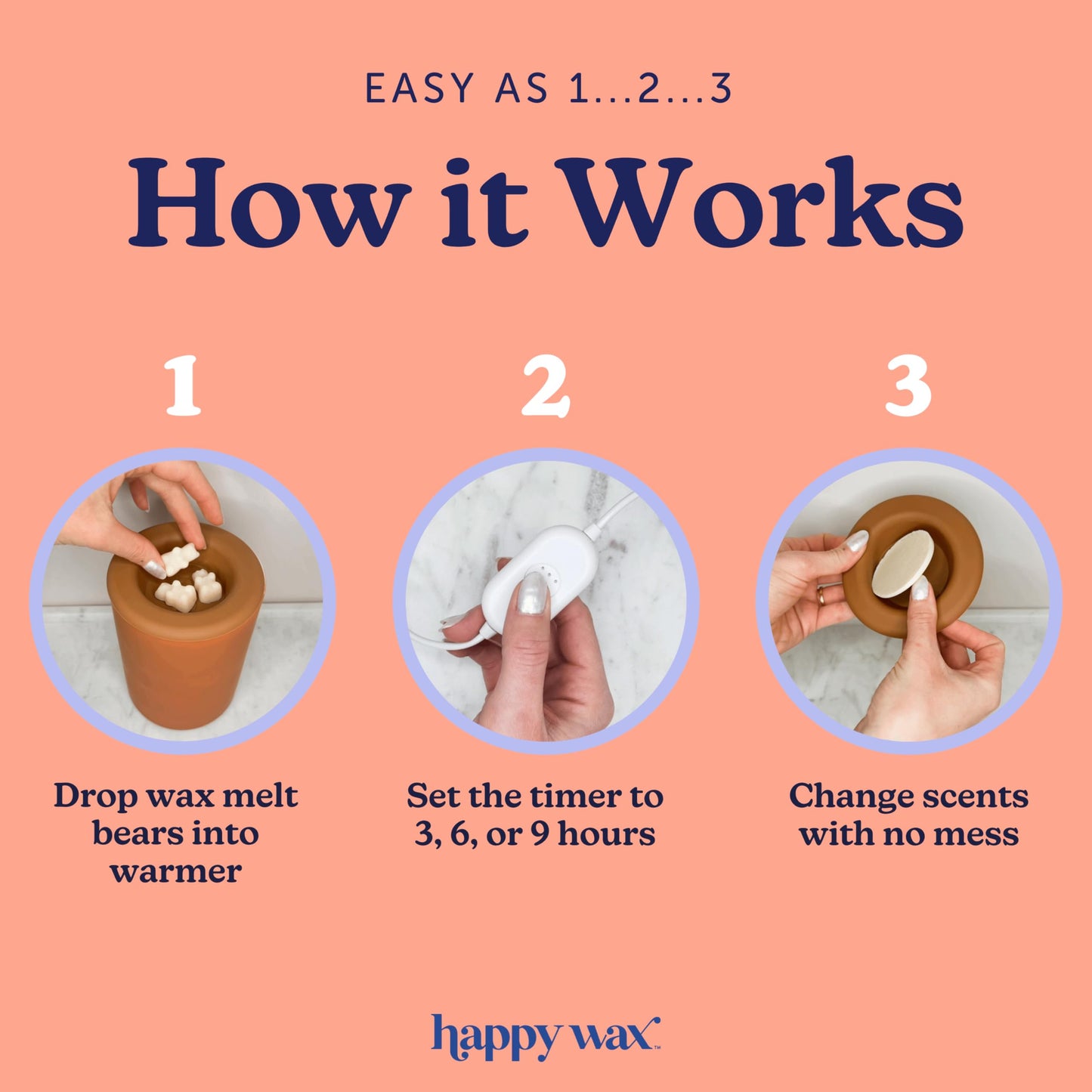 Happy Wax White Terrazzo Outlet Timer Warmer for Scented Wax - Compact Ceramic Wall Plug in Wax Melt Warmer w/Timer - Wax Melter for Home Fragrance - Small Wax Warmer w/Removable Silicone Dish