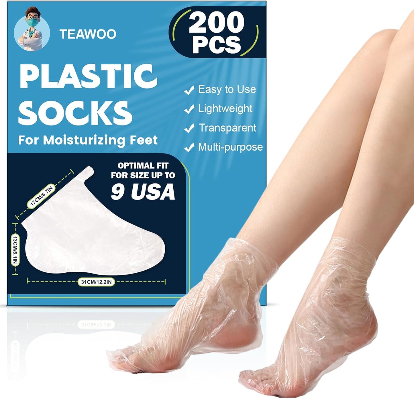 Plastic Foot Covers - 200PCS Leak-Proof Moisturizing Masks for Pedicure & Foot Care | Fits Up to USA Size 9