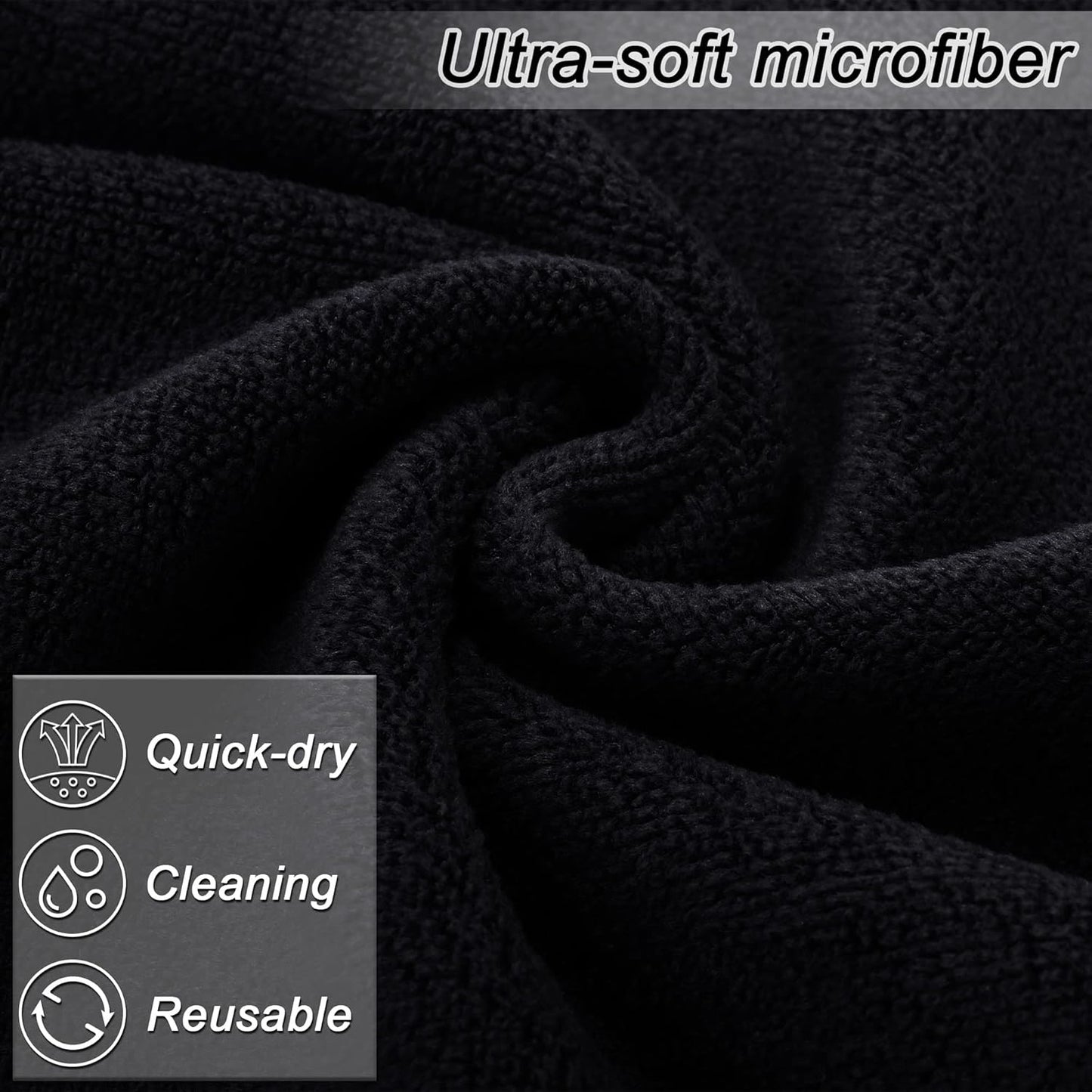 TURSTIN Makeup Remover Towels - 24 Pack Microfiber Facial Cloths | 13x13 Inch, Black, Reusable