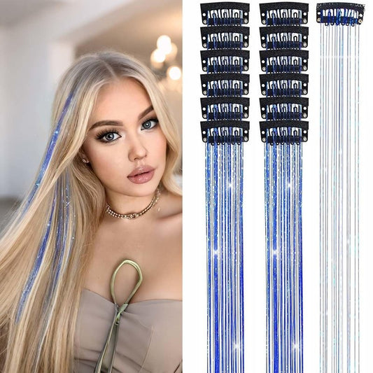 Hair Tinsel Clip in Tinsel Hair Extensions, 6Pcs 21.22In Fairy Glitter Hair Tinsel for Women Sparkle Heat Resistant Festival Hair Accessories for Halloween, Christmas, New Year, Party, Cosplay