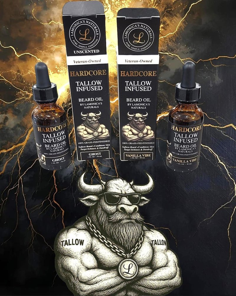 LAMONICA'S NATURALS Beard Oil for Men –TALLOW-INFUSED, Softens & Moisturizes Beard – Organic Sanadalwood + USDA Vanilla Scent – Veteran-Owned Grooming – HARDCORE