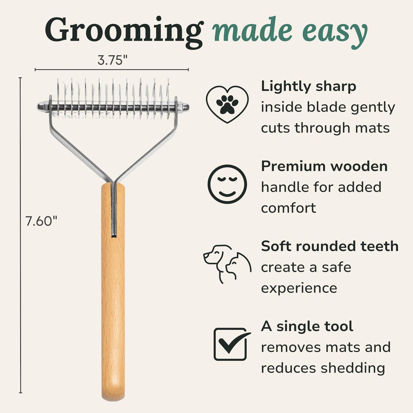 Freshly Bailey Dematting Comb for Cats and Dogs, Mat Remover and Deshedding Grooming Tool, Safe Detangler for Matted Fur, Double Sided Undercoat Rake