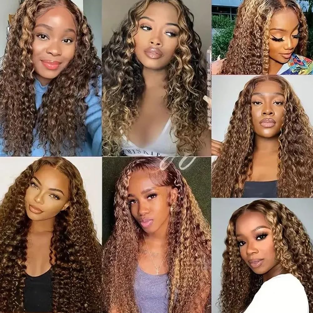 30 inch Highlight Bundles Ombre Brown Human Hair Bundles Dark Brown Water Wave Bundle 4/30 Water Wave Bundle
